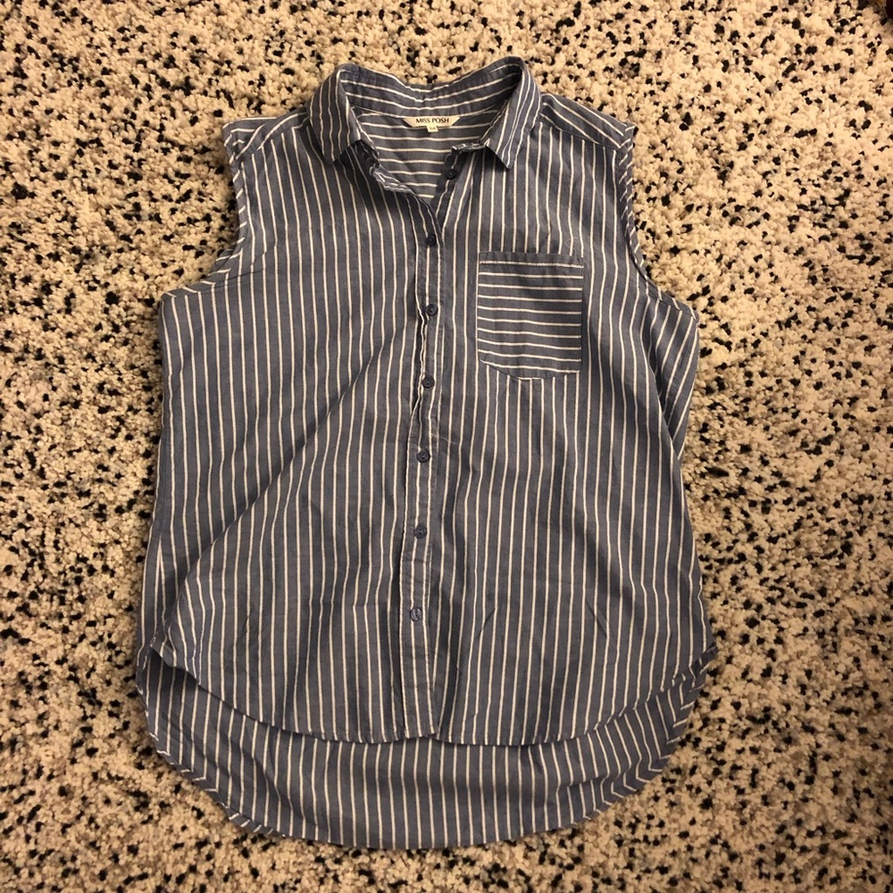 Blue and white striped blouse
